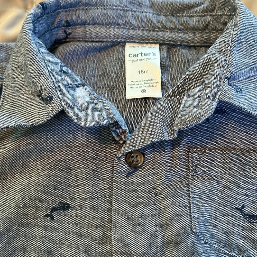 5 for 25$ Kids Blue Button-Up whale Shirt